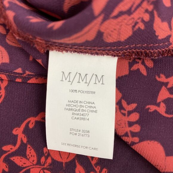 CAbi Top Style #3258 Womens Medium Cameo Print Red Purple Split Back Blouse Work - Picture 15 of 16